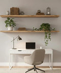 Straight Talk Clear Natural Oil Based Interior Wood Stain With Low Voc Blend For Smooth Operator hardwood desk with books and plants.