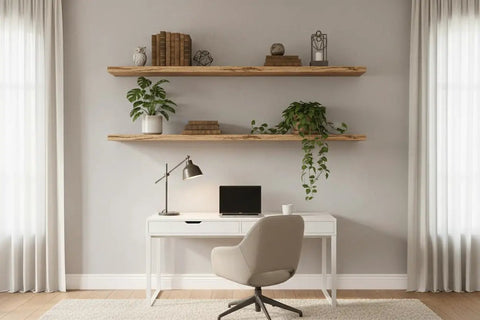 Straight Talk Clear Natural Oil Based Interior Wood Stain With Low Voc Blend For Smooth Operator hardwood desk with books and plants.