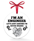 Cool Acrylic Circle Tag Gift For Engineers Nerdy Chemical And Mechanical Engineering Ornament For Graduation Christmas Tree Decor Gift For Women And Men In STEM with red ribbon.