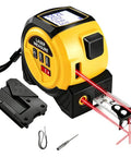 Built Tough 3 In 1 Laser Tape Measure And Rangefinder With Cross Line Level showing yellow casing and steel tape measure.