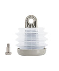 Front view of Dometic vacuum pump bellows kit with clear accordion bellows and mounting bolt