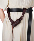 Leather Sword Frog Belt Sheath For Universal Rapier Broadsword And Cutlass Right Handed Brown Adjustable Lacing shown on person