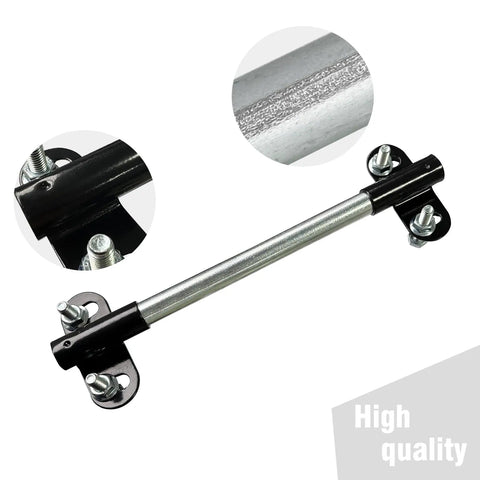 Heavy Duty Wheelbarrow Axle And Bracket Set Built Tough From Carbon Steel With 10x0.63 Inch Axle And 2.1x3.3 Inch Brackets Fits Five Eighths Inch Wheelbarrow Axle Bolts And Nuts shown with close-up details of axle and brackets
