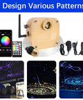 RGBW Fiber Optic Star Ceiling Kit With 550 Strands, 13.1 Feet Long showing components and lighting effects for car or home ceilings