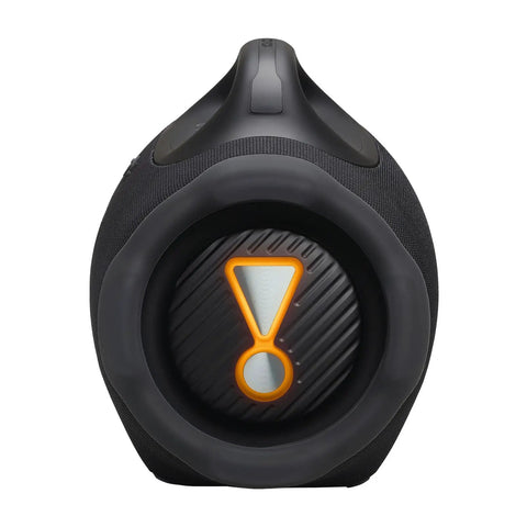 Black Hardest Hitting Portable Waterproof Speaker With Pro Sound And AI Boost, rear view showcasing passive radiator.