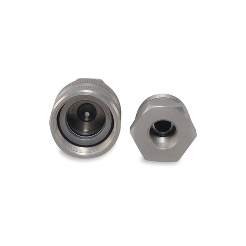 Heavy-Duty Three Eighths Inch Hydraulic Quick Connect Coupler Set For Ten Thousand PSI Systems, Three Eighths Inch NPT Thread, Screw-To-Connect, Steel With Zinc-Plated Finish For Corrosion Resistance And Secure Engagement On Pumps And Cylinders, shown front view