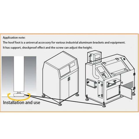 Diagram showing installation of Threaded Leveling Feet With Nylon Base M10x50mm Universal Joint Adjustable Furniture Glide Pads