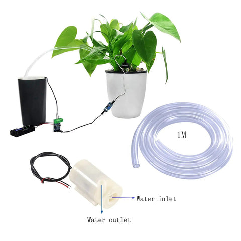 DC 3 To 5V Micro Submersible Mini Water Pump For Aquariums Fish Tanks Ponds Fountains And Hydroponics Garden showing setup with tubing and plant