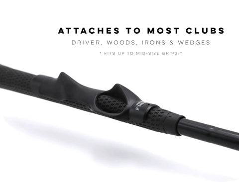 Left-Handed Golf Grip Trainer Attachment For Dialing In Your Grip And Consistent Swings On The Club, Black, shown on club