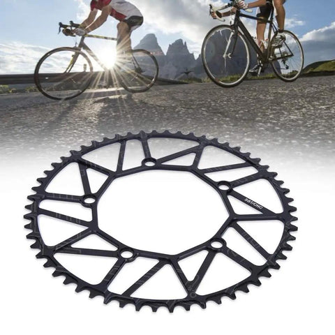 130 BCD Aluminum Alloy Narrow Wide Chainring For Road And Mountain Bikes shown on road, 50T 52T 54T 56T 58T Direct Replacement Sprocket