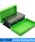 Slam Dunk 48V DIY Battery Case Kit With 30A BMS Guard Nickel Strip Foils Heavy Duty Mounts And Weatherproof Cover showing opened green battery box.