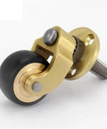 4PCS Vintage Solid Brass Casters - 1 Inch Threaded Stem Silent Swivel Wheels for Sofa/Chair/Furniture close-up view of caster with black wheel