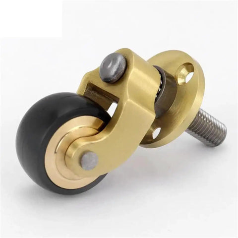 4PCS Vintage Solid Brass Casters - 1 Inch Threaded Stem Silent Swivel Wheels for Sofa/Chair/Furniture close-up view of caster with black wheel