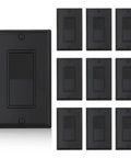 Single Pole Decorator Light Switch With Wall Plate 15A 120-277V Paddle Rocker On Off Self Grounding Residential Grade UL CUL Listed 10 Pack Glossy Black