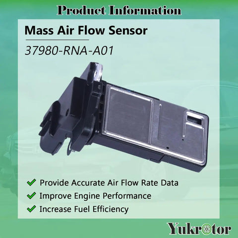 Mass Air Flow Sensor MAF for Honda Accord Civic Odyssey Pilot Acura MDX RDX RL TL Replace OE 37980 RNA A01 in black housing
