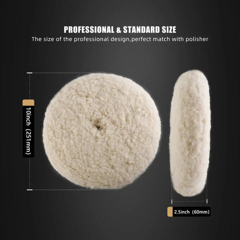8 Inch Dual-Sided Wool Buffing Pad 100 Percent Natural Wool With 5/8-11 Thread, top and side view dimensions