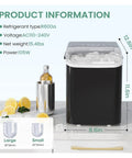 Portable Ice Maker Makes 26.5 Pounds Of Fresh Bullet Ice Daily With Zero Effort Self Cleaning Mode Compact Footprint on a countertop.