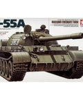 One Thirty Five Scale Soviet Tank T-55A Plastic Model Kit box art showing detailed assembly and tank features
