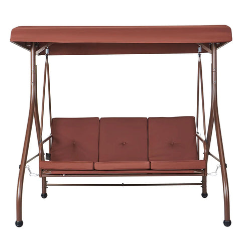 Three Seat Outdoor Patio Swing Chair With Adjustable Canopy And Removable Thick Cushion, Alloy Steel Frame, Sturdy A Frame