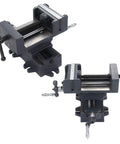 Heavy Duty 4 Inch Cross Slide Drill Press Vise Made From Industrial Grade Cast Steel With Precision 100 Mm Jaw Opening, adjustable grip shown.