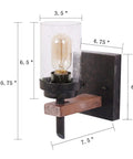 Rustic Wall Light Sconce With Seeded Glass Shade And Vintage Edison Bulb Look, Metal And Wood Wall Lamp Fixture For Entryway