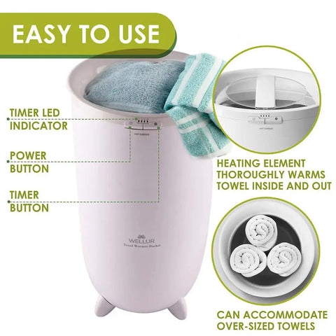 Extra Large Towel Warmer Bucket For Two Towels Robes And Blankets Heats Towels Inside And Out With Built In Timer controls shown