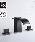 Matte Black Waterfall Tub Faucet Deck Mount Widespread Three Hole Bath Filler With Valve Solid Brass Valves High Flow