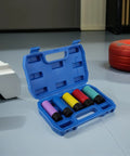 Heavy Duty Non Marring Impact Wheel Nut Socket Set With Color Coded Protective Sleeves For Fast Thin Wall Deep Lug Nut Removal Tools And Extended 5 pcs Wrench Kit Perfect For American Car And Truck Automotive Repair Jobs in blue case