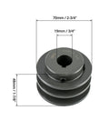 Two Groove V Belt Pulley With Two Point Seven Five Inch Outer Diameter And Three Quarters Inch Bore For V Belts A, 3L And 4L, Fixed Bore Cast Iron Construction Built Tough For Small Machinery And DIY Projects, showing dimensions.