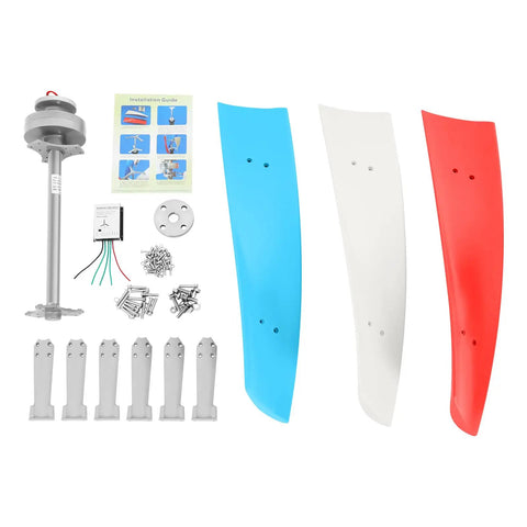 400W 3-Blade Wind Turbine Generator With Controller, Rare Earth Permanent Magnet, vertical kit components and blades layout