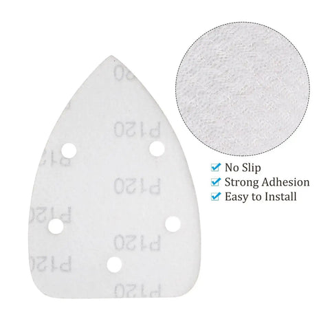 Top Tier 20 Piece Mouse Sandpaper Set With 40 Grit Hook And Loop Velcro Backing For Orbital Sander Coarse Polishing Dust Efficient Design Keeps Workspace Clean And Boosts Speed, showing white sanding pad.