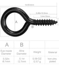 Heavy Duty Black Screw Eyes One Inch Iron Loop Hooks For Diy Crafts And Photo Display Real Deal Hanging Hardware detailed dimensions and features.