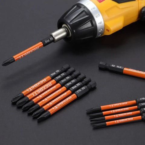 Torx Head Screwdriver Bit Set With 1 Quarter Inch Hex Shank, S2 Steel Magnetic 3 Inch Bits, displayed with a power drill