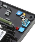 Close-up of SX460 Automatic Voltage Regulator Replacement for Generators AVR with connectors and components on a black panel.