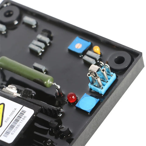 Close-up of SX460 Automatic Voltage Regulator Replacement for Generators AVR with connectors and components on a black panel.