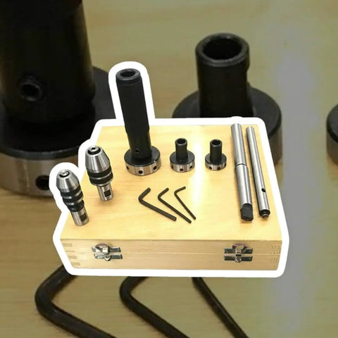 Presize Mt2 Lathe Tailstock Tap And Die Holder Kit featuring Eight Piece Threading Set With Precision Morse Taper Shank For Pro Machinists Working On Metal Projects In Professional Shops, tools in box