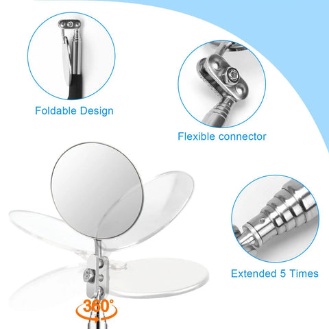 Two Pack Telescoping Inspection Mirror With LED Light Round And Square Heads Handy Tool showcasing design and flexibility