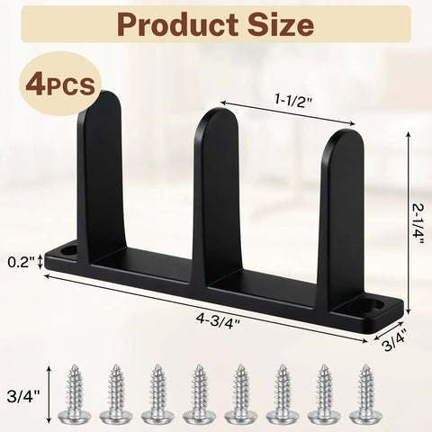 Four Pack Universal Black Closet Door Floor Guides With Screws For 1 3 8 Inch Thick Doors ABS Closet Track Guide For Sliding Cabinet Doors Keeps Panels Riding Smooth And Aligned On The Floor with dimensions and screws shown