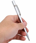 Five Piece Diamond Scriber Pen Set Featuring Rock Hard Tungsten Carbide Tips For Smooth Marking And Quick Engraving On Glass Ceramic Metal And Wood Tasks Knocked Out Fast With Zero Sweat Today, held in hand.