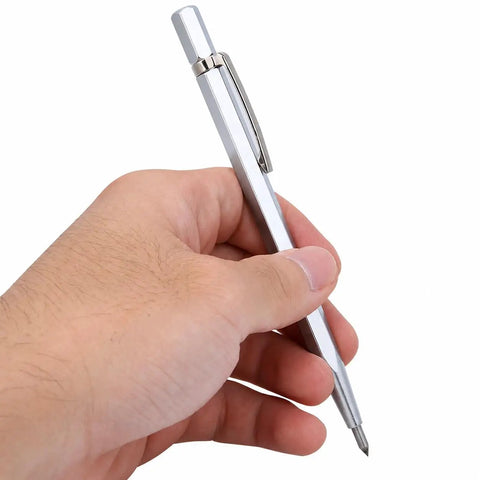 Five Piece Diamond Scriber Pen Set Featuring Rock Hard Tungsten Carbide Tips For Smooth Marking And Quick Engraving On Glass Ceramic Metal And Wood Tasks Knocked Out Fast With Zero Sweat Today, held in hand.