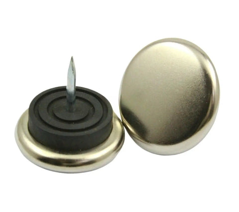 Heavy Duty Metal Chair Feet Glides 16 Pack 32mm Nail On Floor Savers For Carpet And Tile With Slick Low Friction Base close-up