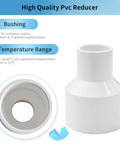 LESSO 10PCS PVC Pipe Fittings, 1-1/2" to 3/4" PVC Reducing Coupling, white SCH40 pipe fitting with bushing and temperature info