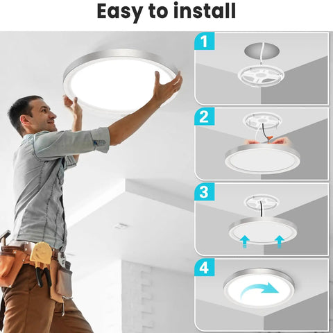 16 Inch Flush Mount LED Ceiling Light Fixture With Adjustable Color Temperature 3000K 4000K 6500K 36W 3200lm Brushed Nickel Satin Round Ceiling Lamp installation process