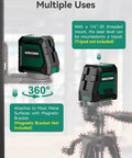 Dual Module Green Laser Level With Self Leveling, 150 Degree Vertical And 130 Degree Horizontal Coverage, Bright Green Beam, Includes 2 AA Batteries And Carrying Bag, Ideal For DIY Reno Renovations, Home Improvement, And Construction Sites, mounted on tripod