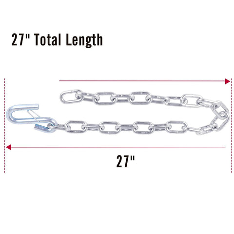 27 Inch Trailer Safety Chain Kit With 5/16 Spring Hook Grade 30 7000 Lb Capacity Zinc Plated SAE Compliant Pack Of 2 showing chain details