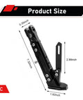 Adjustable Aluminum Triangle Motorcycle Kickstand, Heavy Duty Side Stand shown with dimensions, black aluminum alloy