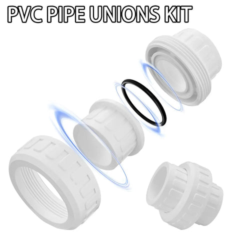 1-1/2 Inch PVC Union Coupling Pipe Fitting Socket To Socket Schedule 40 With EPDM O Ring White 2 Pack Actual Diameter 1.9 Inches