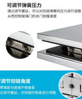 Close-up of Badass Brass Frameless Shower Room Glass Door Clamp With Top Shelf Chrome Finish For Bathroom adjustable hinge details.
