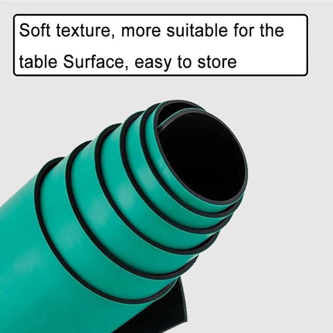 Heavy Duty Anti Static Rubber Workbench Mat Super Tough Heat Resistant ESD Protective Table Cover showing flexible edges and soft texture.