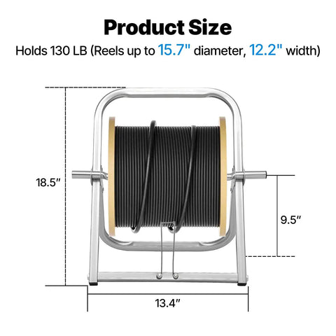 Industrial Steel Cable Reel Holder Heavy Duty Spool Rack Dispenser For Wire And Cable Reels 13 X 16 Inch Single Axle Caddy dimensions